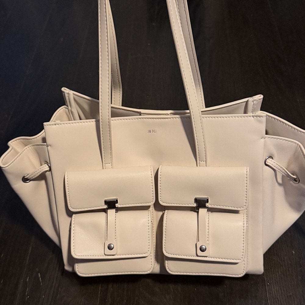 JW PEI Cream Tote with Front Pockets